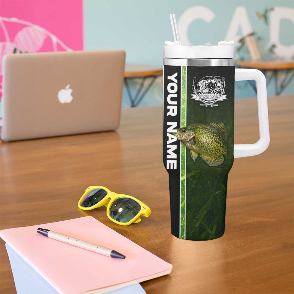 Crappie Fish Green Underwater Graphic Tumbler With Handle with Custom Name and Fishing Logo Design - Wonder Print Shop