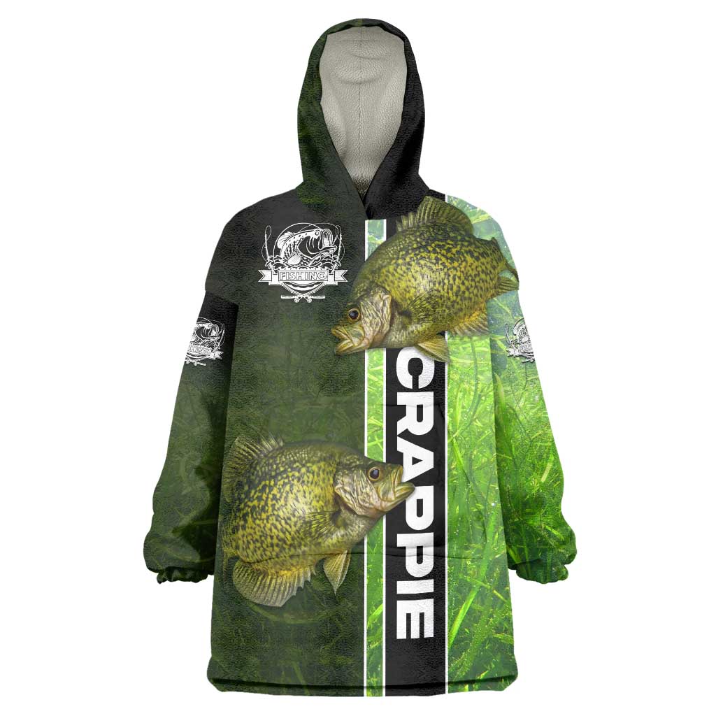 Crappie Fish Green Underwater Graphic Wearable Blanket Hoodie with Custom Name and Fishing Logo Design - Wonder Print Shop