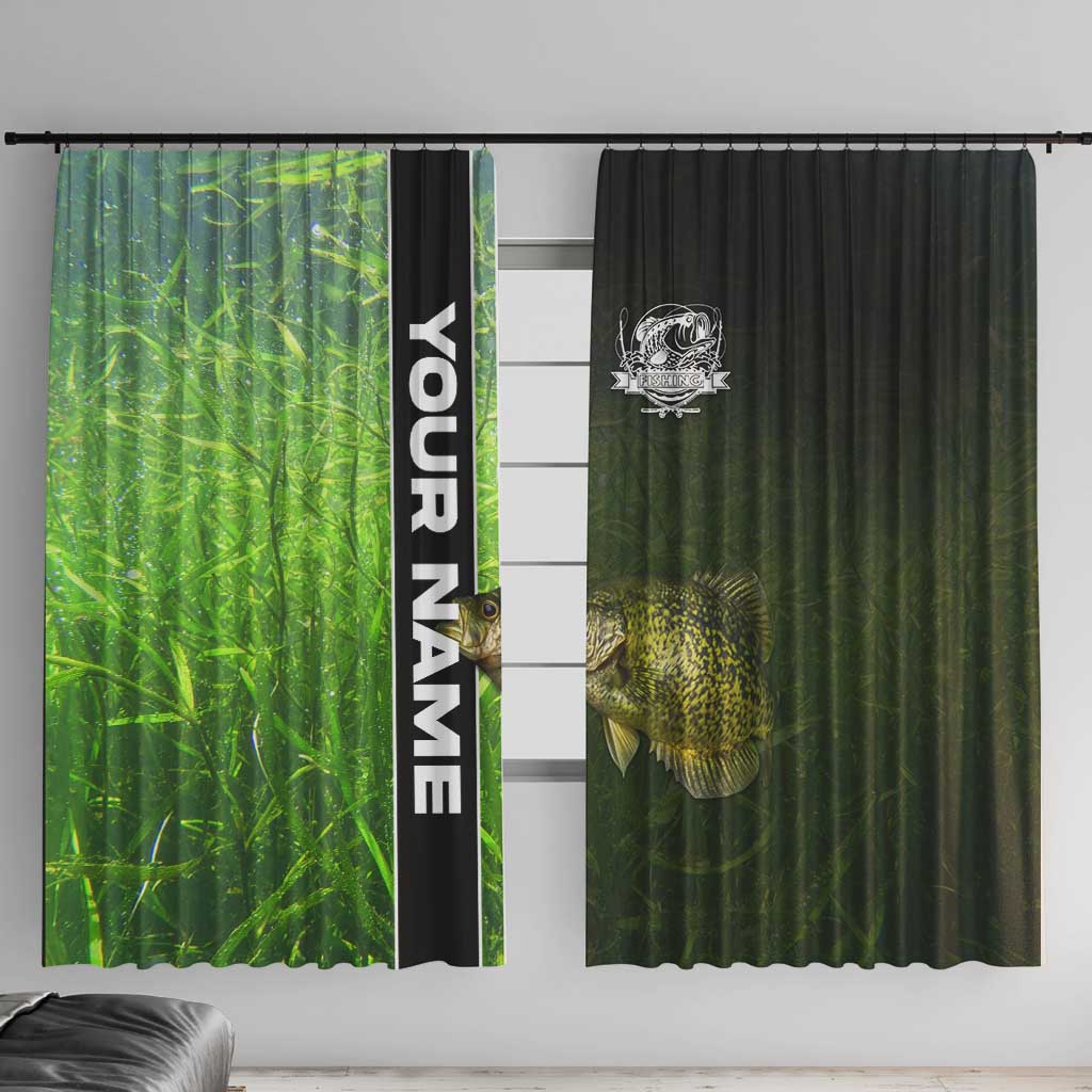 Crappie Fish Green Underwater Graphic Window Curtain with Custom Name and Fishing Logo Design - Wonder Print Shop