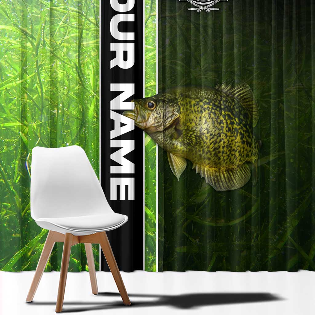 Crappie Fish Green Underwater Graphic Window Curtain with Custom Name and Fishing Logo Design - Wonder Print Shop