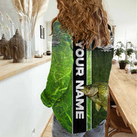 Crappie Fish Green Underwater Graphic Women Casual Shirt with Custom Name and Fishing Logo Design - Wonder Print Shop