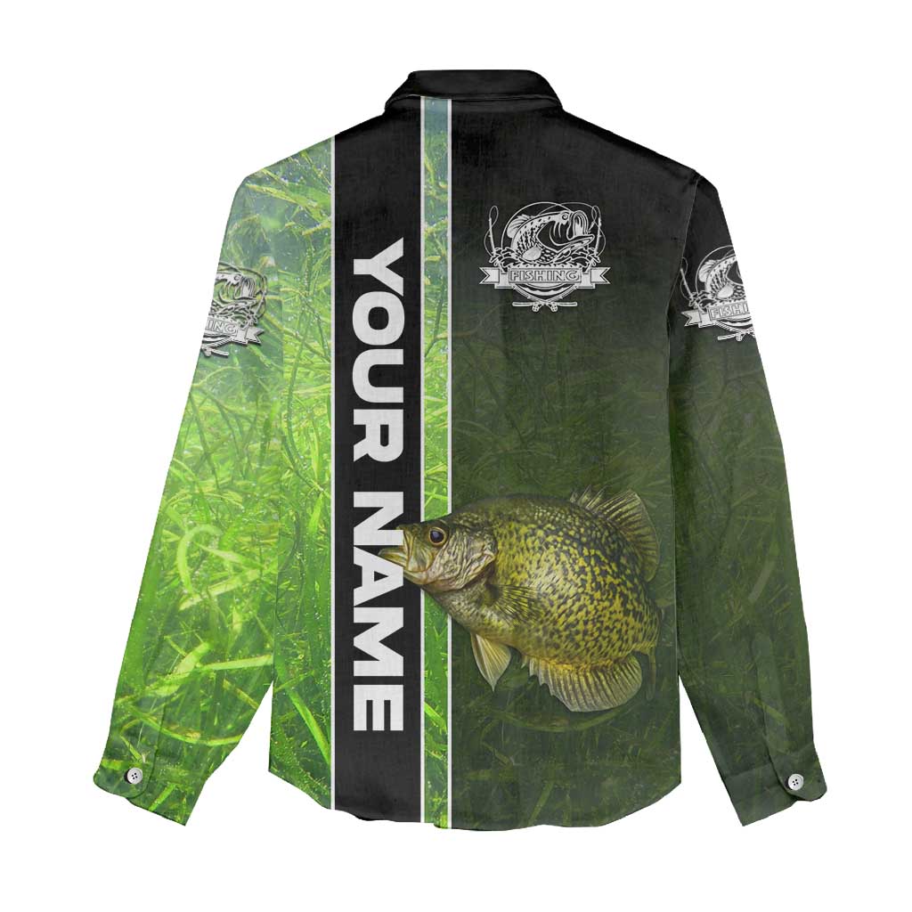 Crappie Fish Green Underwater Graphic Women Casual Shirt with Custom Name and Fishing Logo Design - Wonder Print Shop