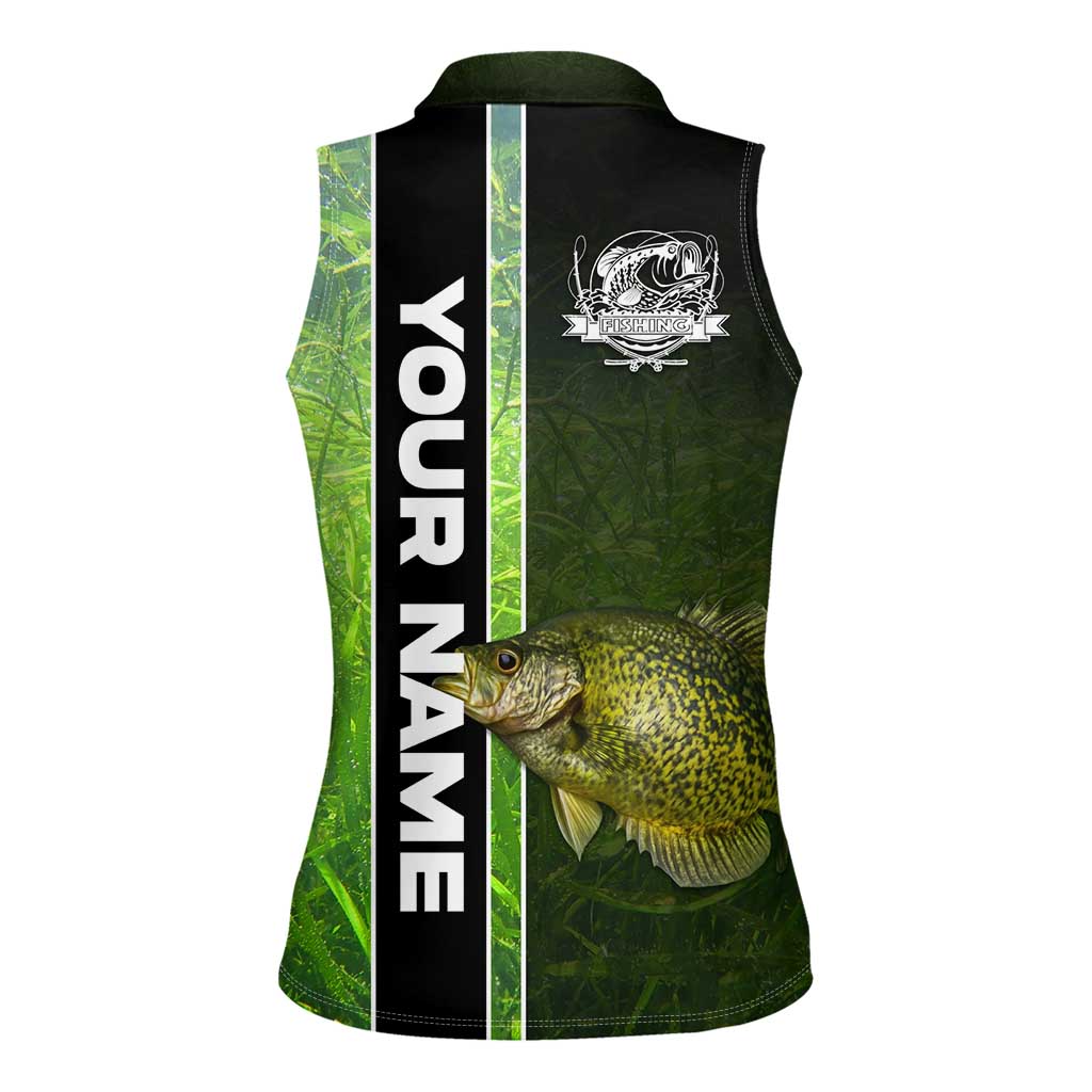 Crappie Fish Green Underwater Graphic Women Sleeveless Polo Shirt with Custom Name and Fishing Logo Design - Wonder Print Shop