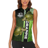 Crappie Fish Green Underwater Graphic Women Sleeveless Polo Shirt with Custom Name and Fishing Logo Design - Wonder Print Shop