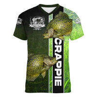 Crappie Fish Green Underwater Graphic Women V-Neck T-Shirt with Custom Name and Fishing Logo Design - Wonder Print Shop
