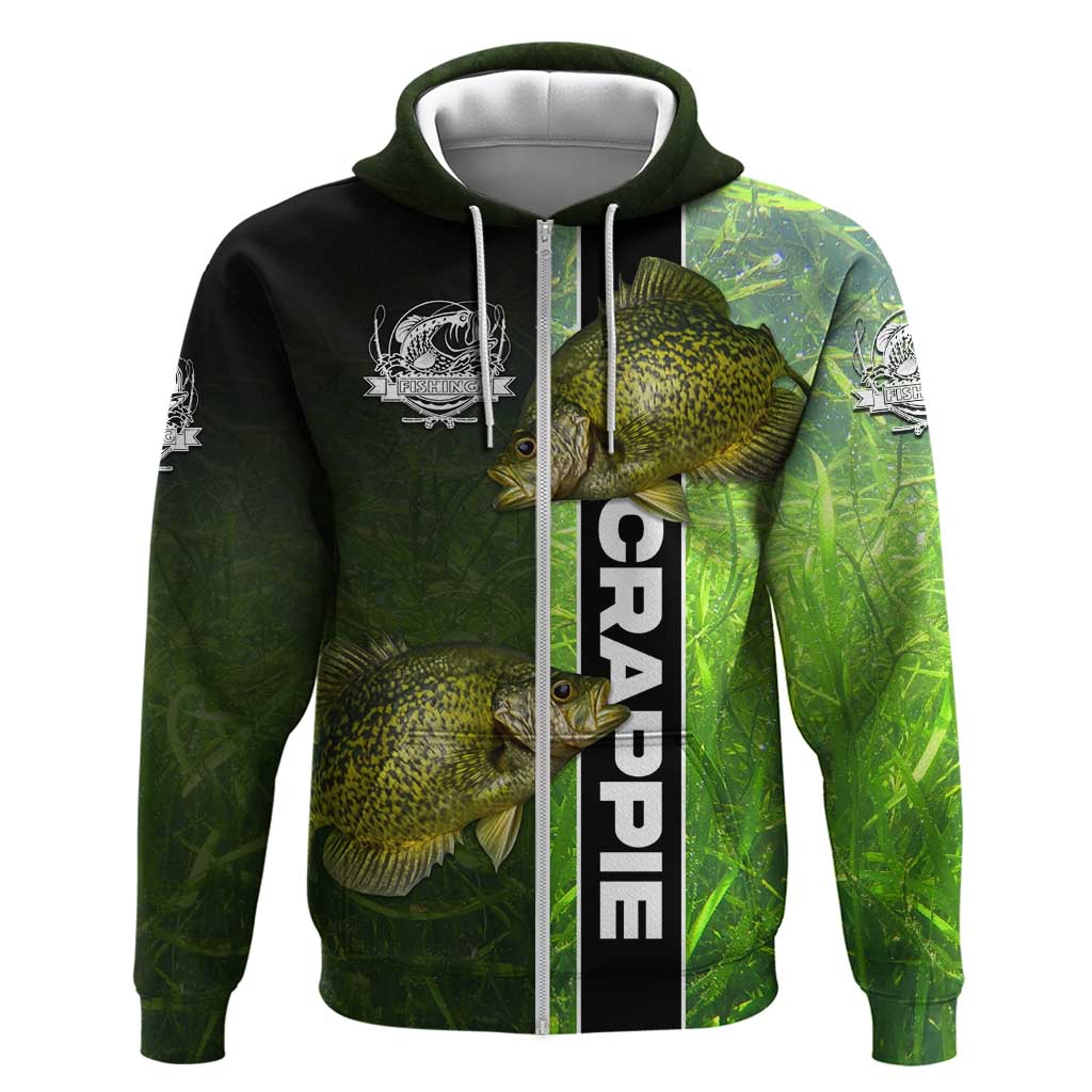 Crappie Fish Green Underwater Graphic Zip Hoodie with Custom Name and Fishing Logo Design - Wonder Print Shop