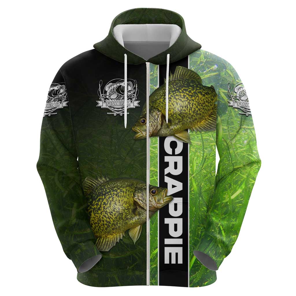 Crappie Fish Green Underwater Graphic Zip Hoodie with Custom Name and Fishing Logo Design - Wonder Print Shop