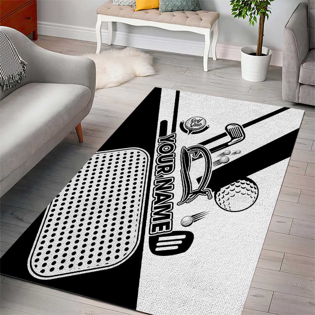 Golf Club Monochrome Design Area Rug with Golf Ball and Club Graphic and Custom Name Print - Wonder Print Shop