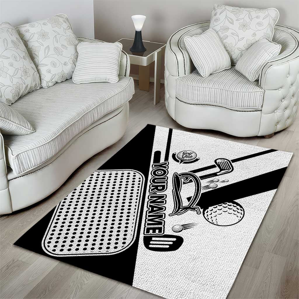 Golf Club Monochrome Design Area Rug with Golf Ball and Club Graphic and Custom Name Print - Wonder Print Shop