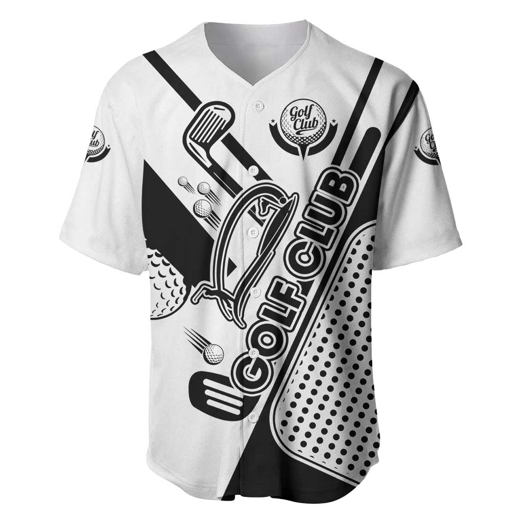 Golf Club Monochrome Design Baseball Jersey with Golf Ball and Club Graphic and Custom Name Print - Wonder Print Shop