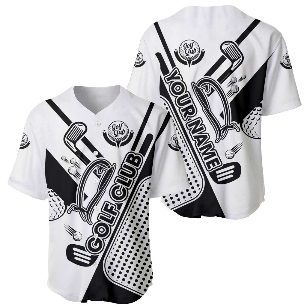 Golf Club Monochrome Design Baseball Jersey with Golf Ball and Club Graphic and Custom Name Print - Wonder Print Shop