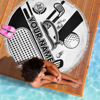 Golf Club Monochrome Design Beach Blanket with Golf Ball and Club Graphic and Custom Name Print - Wonder Print Shop
