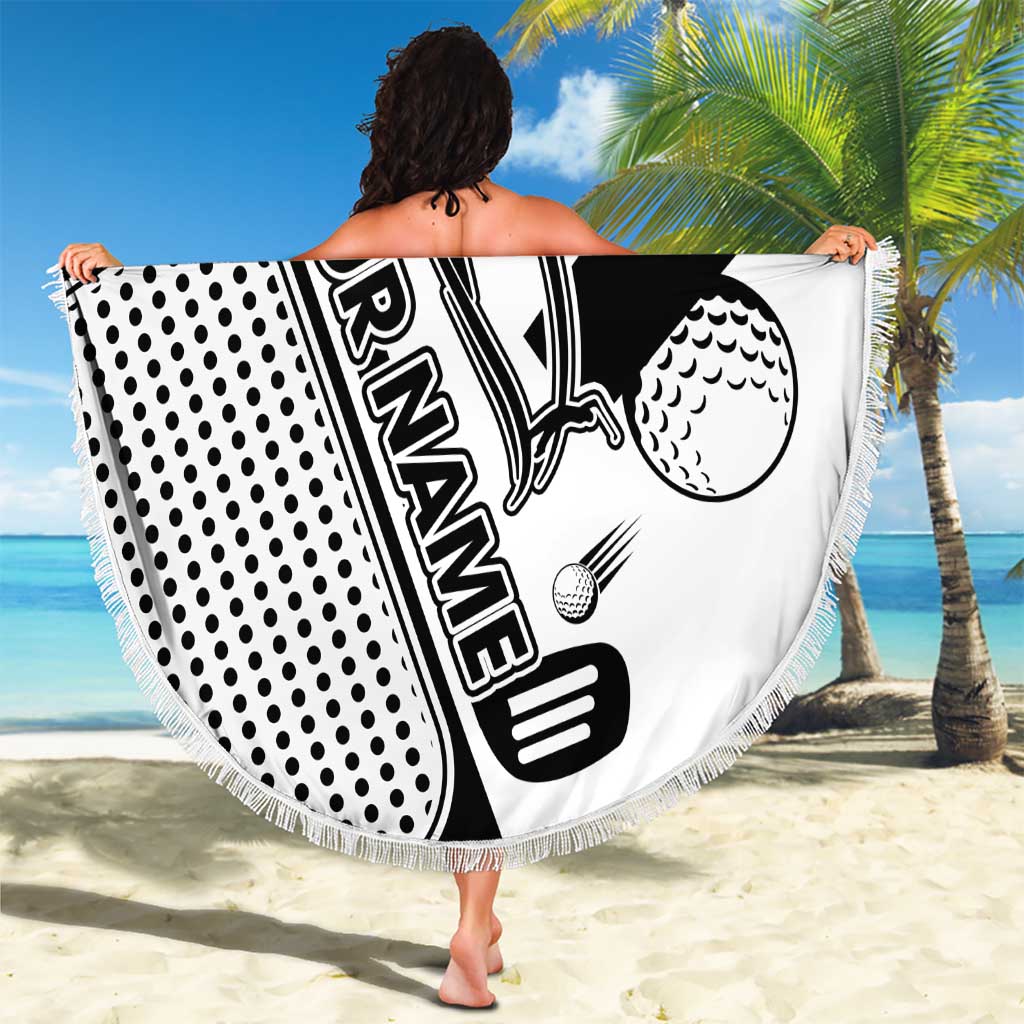 Golf Club Monochrome Design Beach Blanket with Golf Ball and Club Graphic and Custom Name Print - Wonder Print Shop