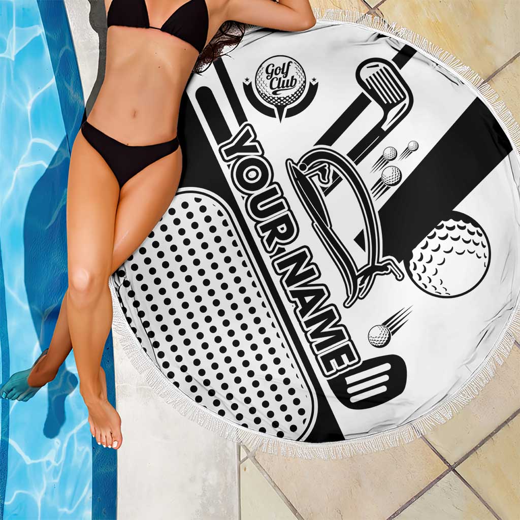 Golf Club Monochrome Design Beach Blanket with Golf Ball and Club Graphic and Custom Name Print - Wonder Print Shop