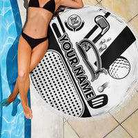 Golf Club Monochrome Design Beach Blanket with Golf Ball and Club Graphic and Custom Name Print - Wonder Print Shop