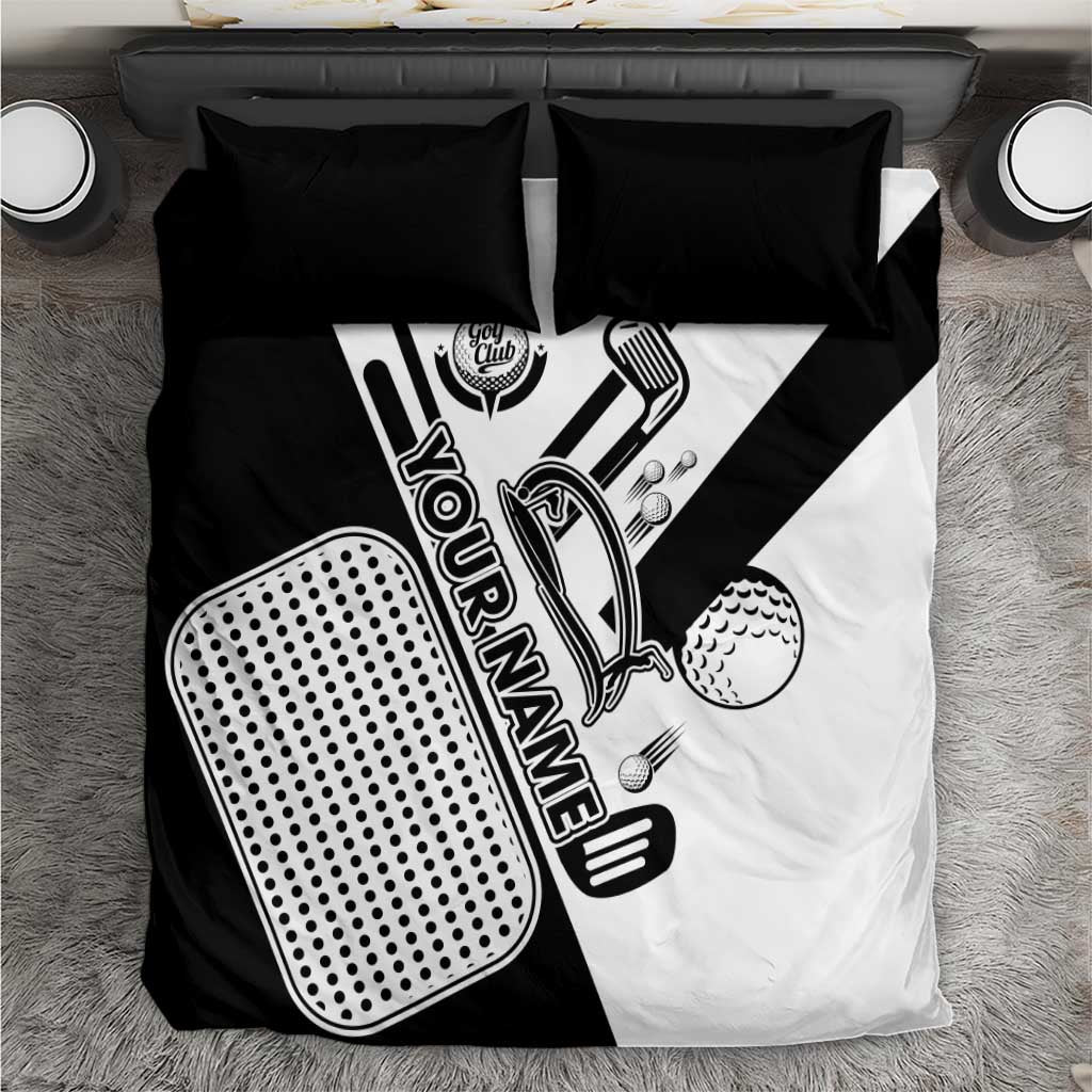 Golf Club Monochrome Design Bedding Set with Golf Ball and Club Graphic and Custom Name Print - Wonder Print Shop