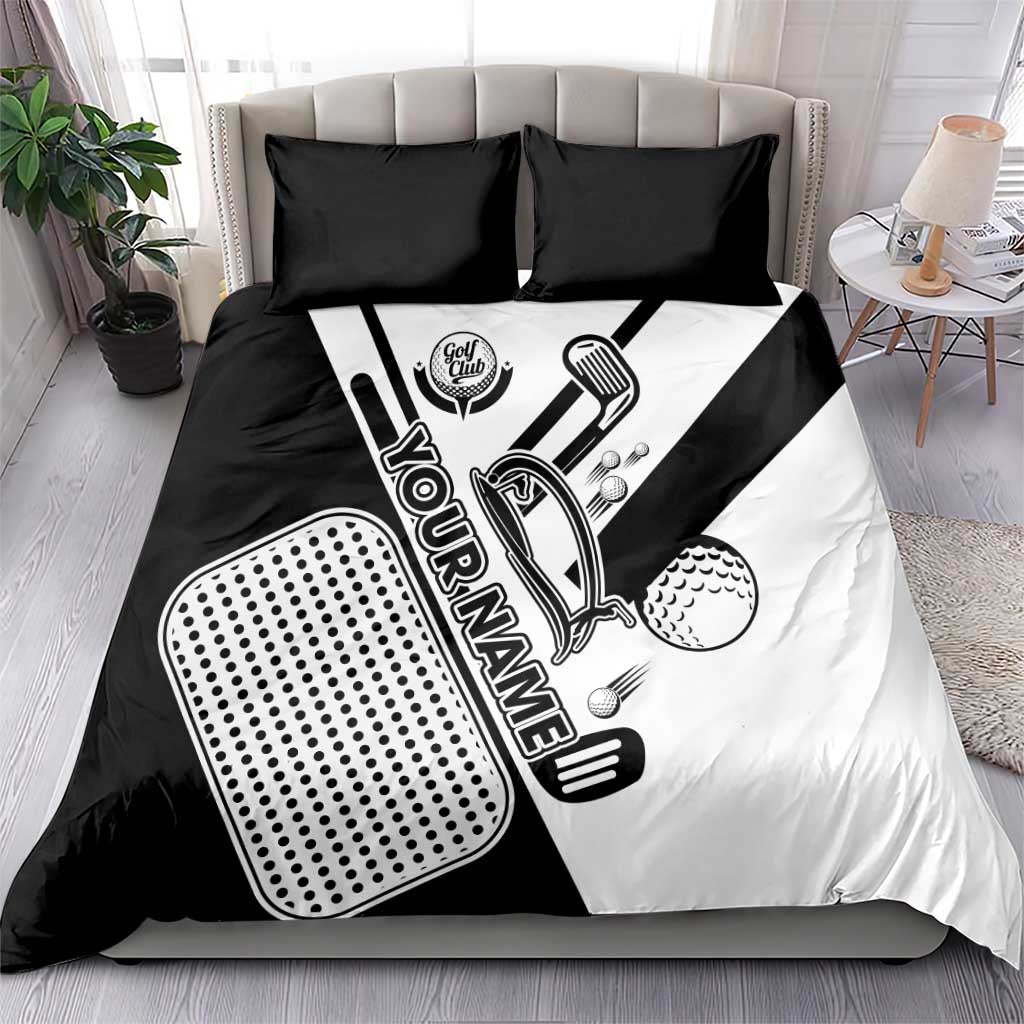 Golf Club Monochrome Design Bedding Set with Golf Ball and Club Graphic and Custom Name Print - Wonder Print Shop