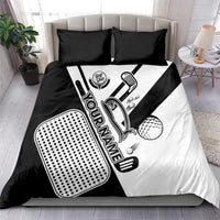 Golf Club Monochrome Design Bedding Set with Golf Ball and Club Graphic and Custom Name Print - Wonder Print Shop