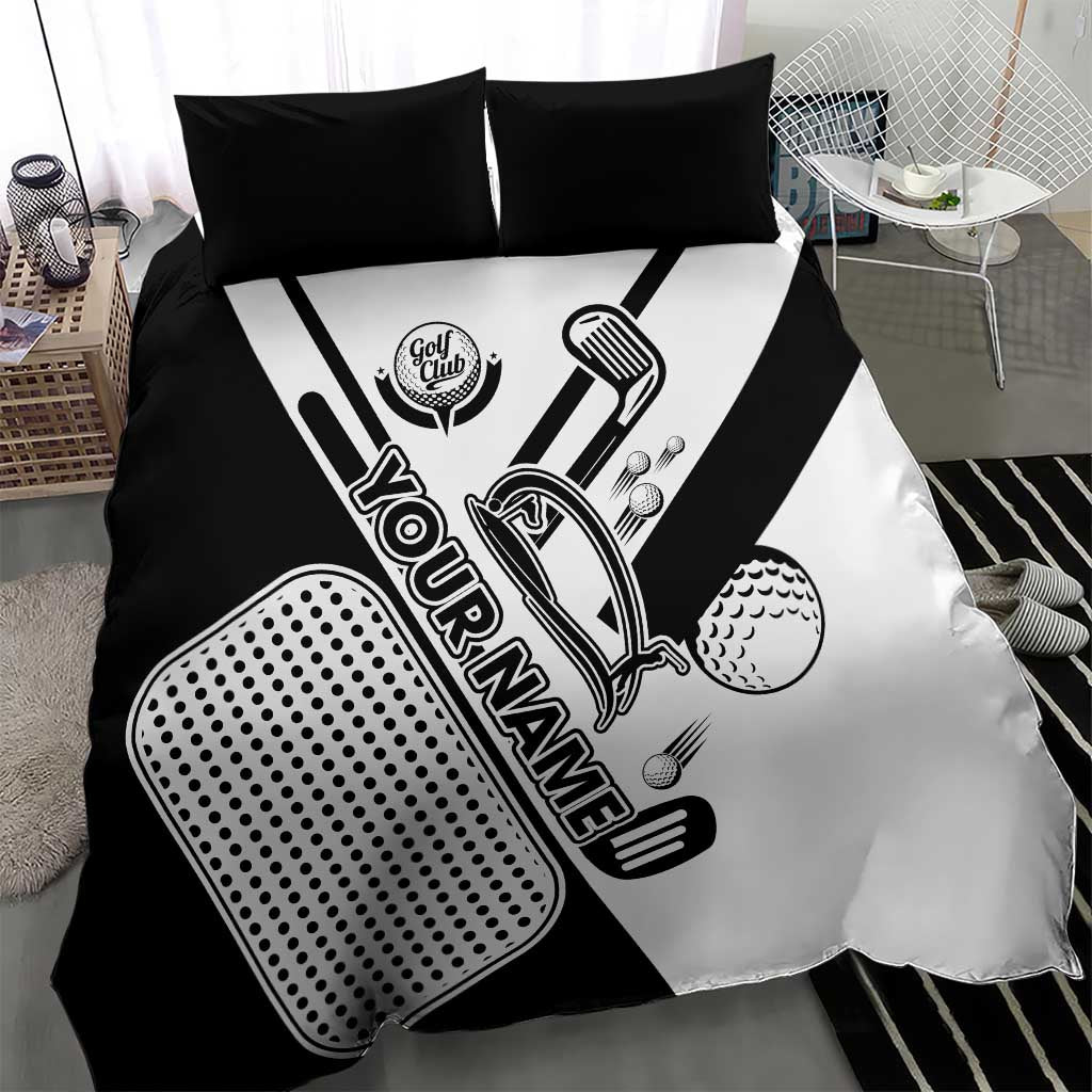 Golf Club Monochrome Design Bedding Set with Golf Ball and Club Graphic and Custom Name Print - Wonder Print Shop