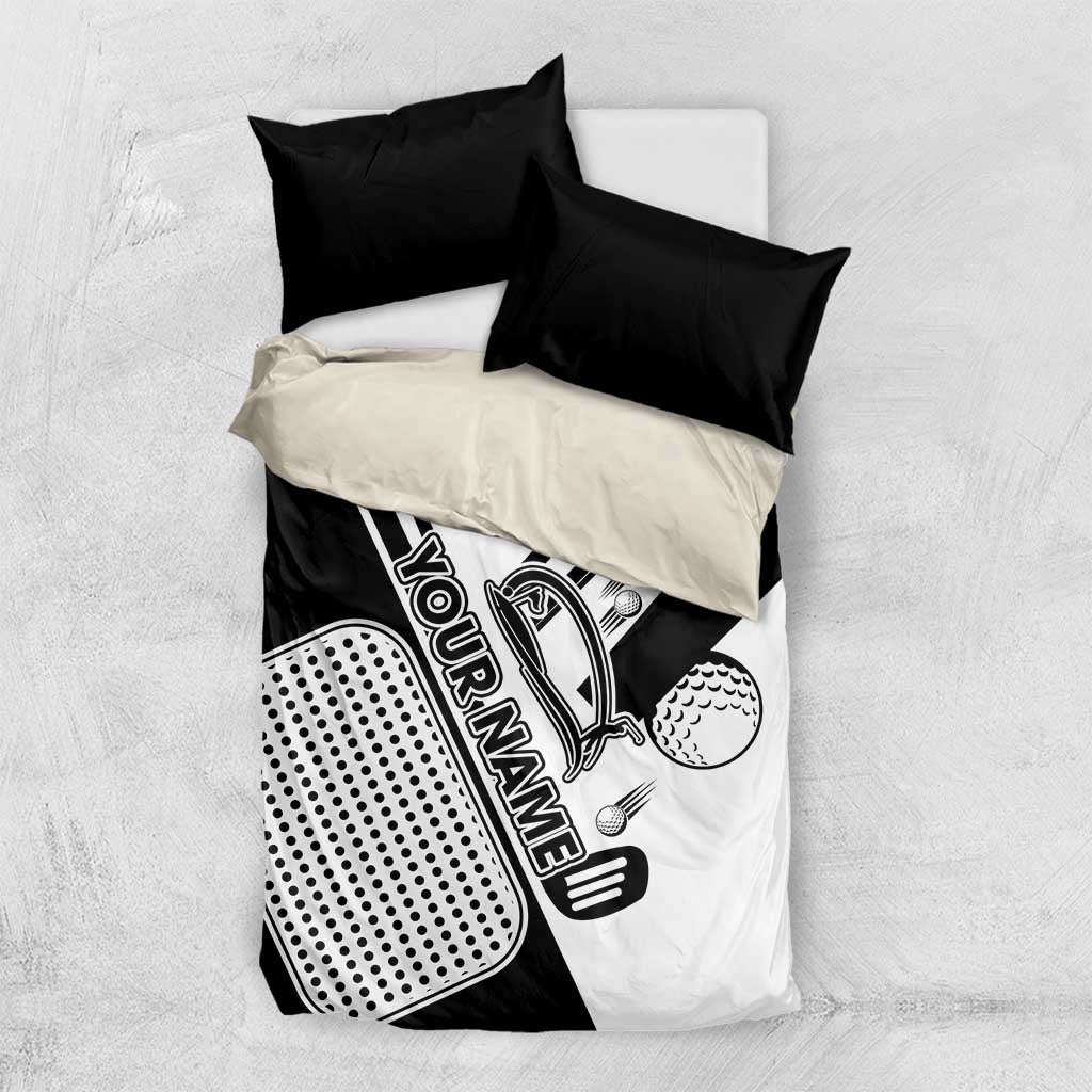 Golf Club Monochrome Design Bedding Set with Golf Ball and Club Graphic and Custom Name Print - Wonder Print Shop