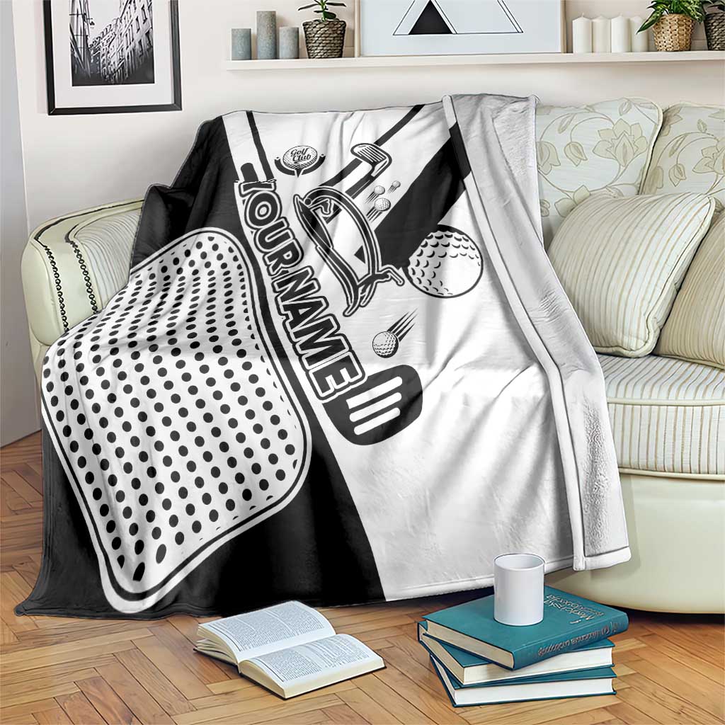 Golf Club Monochrome Design Blanket with Golf Ball and Club Graphic and Custom Name Print - Wonder Print Shop