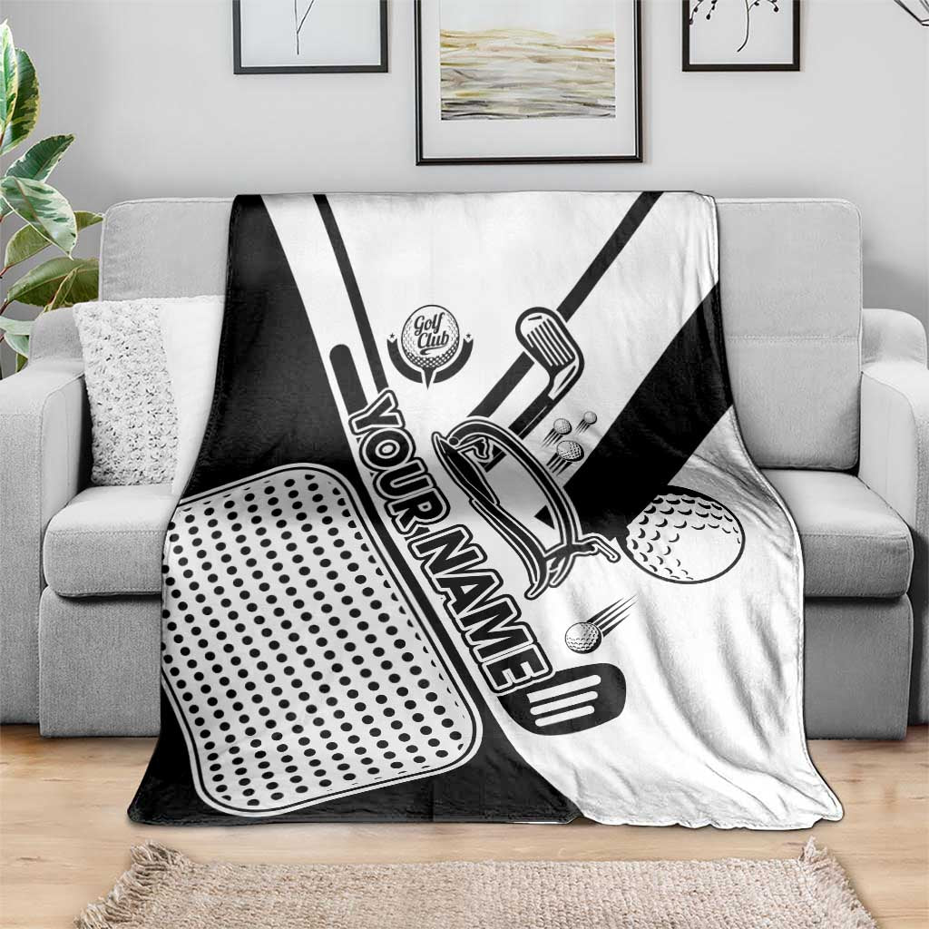 Golf Club Monochrome Design Blanket with Golf Ball and Club Graphic and Custom Name Print - Wonder Print Shop