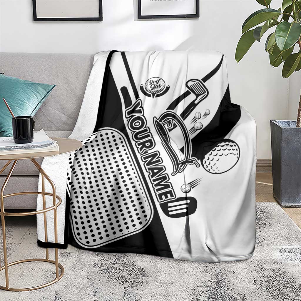 Golf Club Monochrome Design Blanket with Golf Ball and Club Graphic and Custom Name Print - Wonder Print Shop
