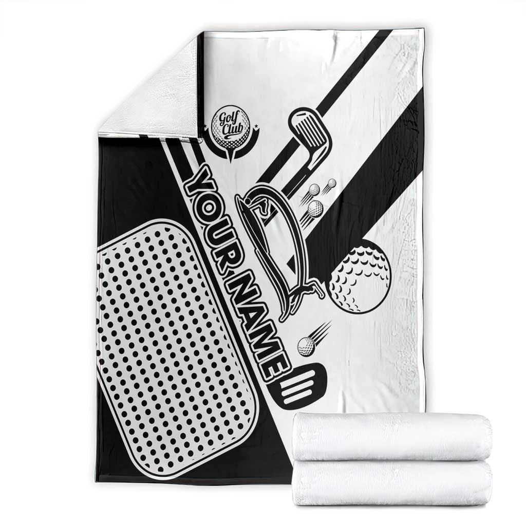 Golf Club Monochrome Design Blanket with Golf Ball and Club Graphic and Custom Name Print - Wonder Print Shop