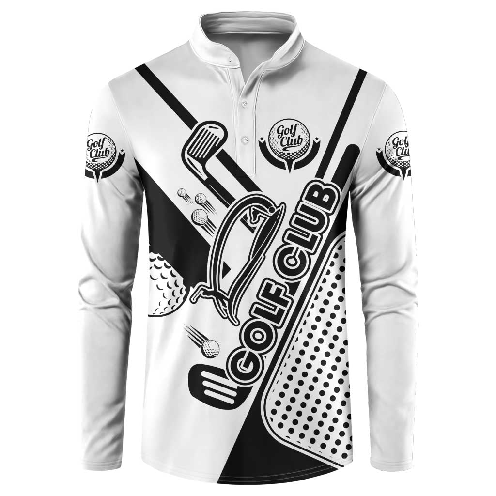Golf Club Monochrome Design Button Sweatshirt with Golf Ball and Club Graphic and Custom Name Print - Wonder Print Shop