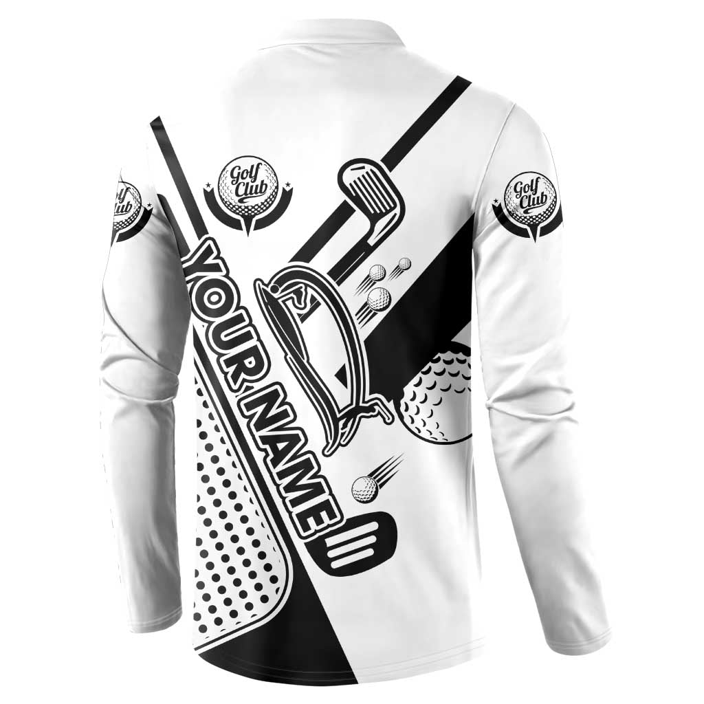 Golf Club Monochrome Design Button Sweatshirt with Golf Ball and Club Graphic and Custom Name Print - Wonder Print Shop
