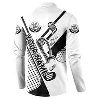 Golf Club Monochrome Design Button Sweatshirt with Golf Ball and Club Graphic and Custom Name Print - Wonder Print Shop