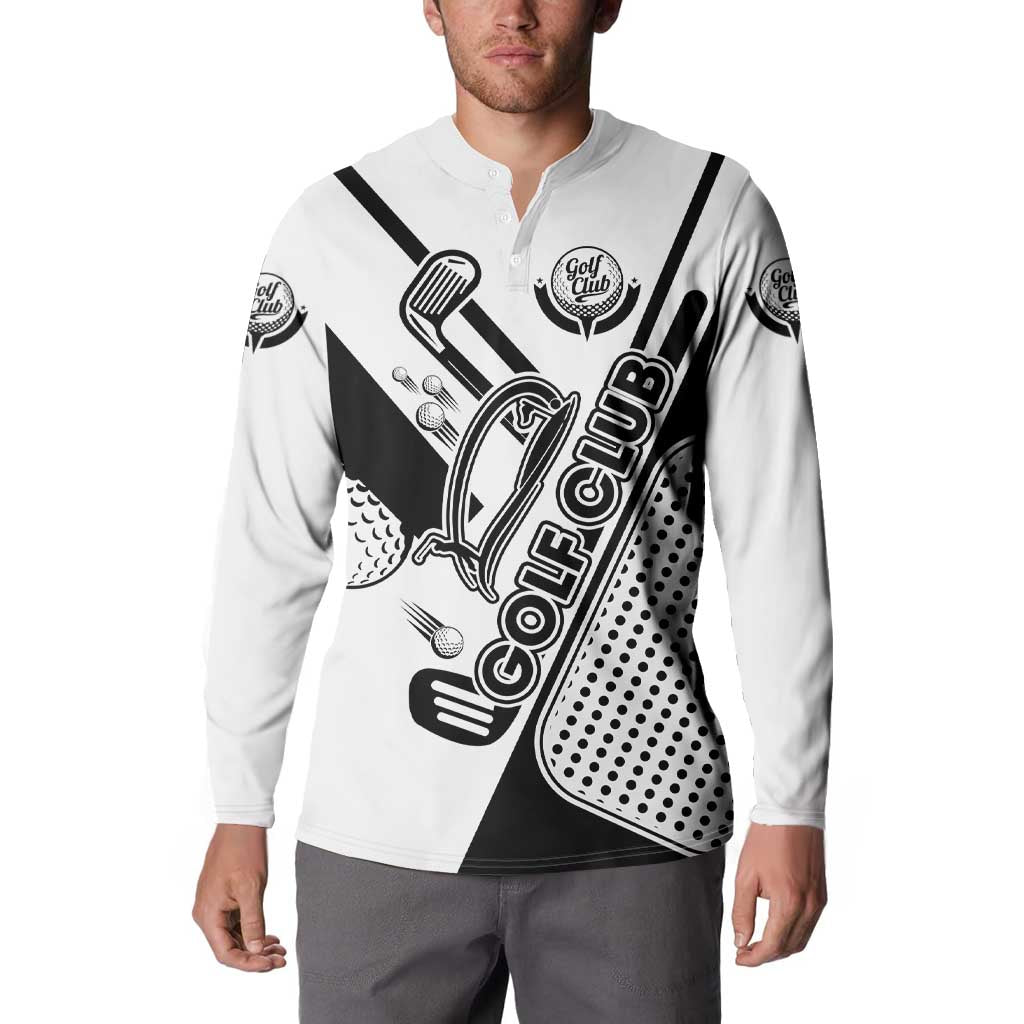Golf Club Monochrome Design Button Sweatshirt with Golf Ball and Club Graphic and Custom Name Print - Wonder Print Shop