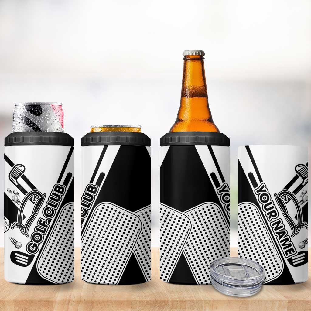 Golf Club Monochrome Design 4 in 1 Can Cooler Tumbler with Golf Ball and Club Graphic and Custom Name Print - Wonder Print Shop