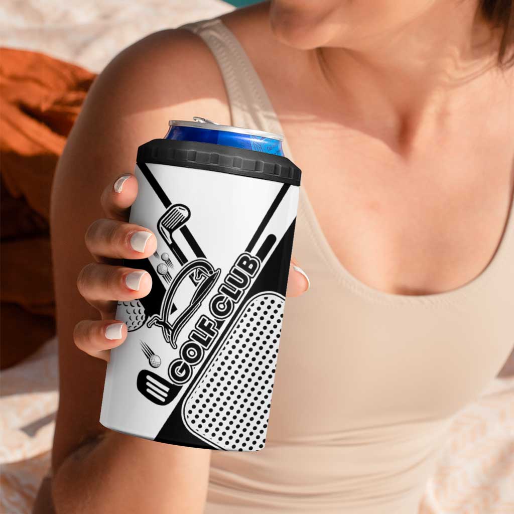 Golf Club Monochrome Design 4 in 1 Can Cooler Tumbler with Golf Ball and Club Graphic and Custom Name Print - Wonder Print Shop