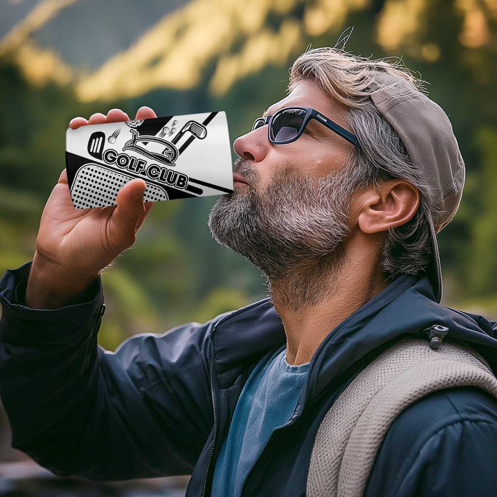 Golf Club Monochrome Design 4 in 1 Can Cooler Tumbler with Golf Ball and Club Graphic and Custom Name Print - Wonder Print Shop