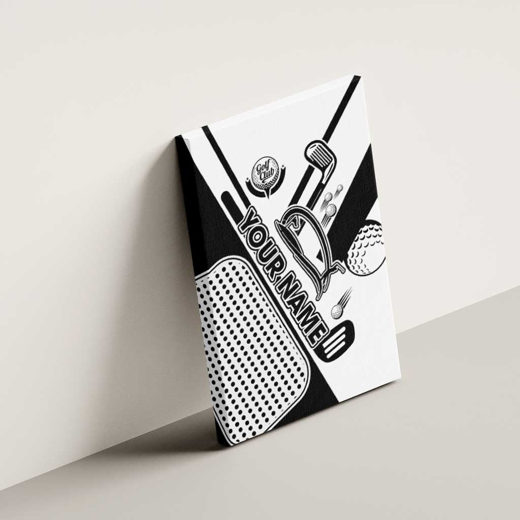 Golf Club Monochrome Design Canvas Wall Art with Golf Ball and Club Graphic and Custom Name Print - Wonder Print Shop