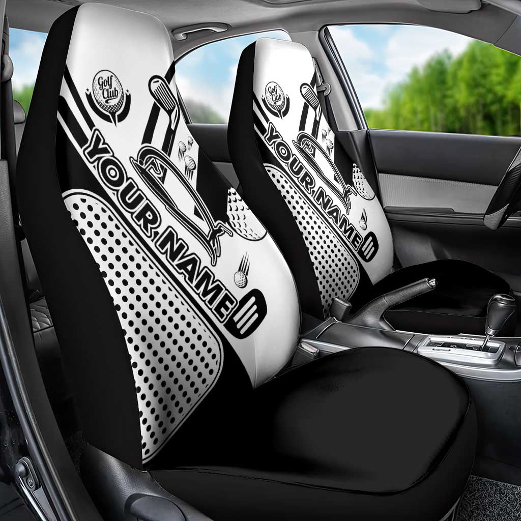 Golf Club Monochrome Design Car Seat Cover with Golf Ball and Club Graphic and Custom Name Print - Wonder Print Shop