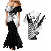 Golf Club Monochrome Design Couples Matching Mermaid Dress and Hawaiian Shirt with Golf Ball and Club Graphic and Custom Name Print - Wonder Print Shop