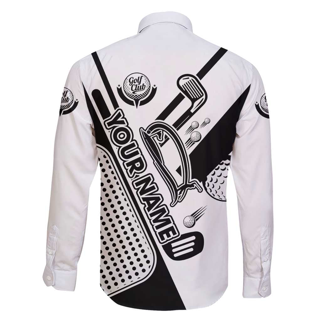 Golf Club Monochrome Design Family Matching Long Sleeve Bodycon Dress and Hawaiian Shirt with Golf Ball and Club Graphic and Custom Name Print - Wonder Print Shop