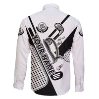 Golf Club Monochrome Design Family Matching Long Sleeve Bodycon Dress and Hawaiian Shirt with Golf Ball and Club Graphic and Custom Name Print - Wonder Print Shop