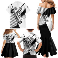 Golf Club Monochrome Design Family Matching Mermaid Dress and Hawaiian Shirt with Golf Ball and Club Graphic and Custom Name Print - Wonder Print Shop