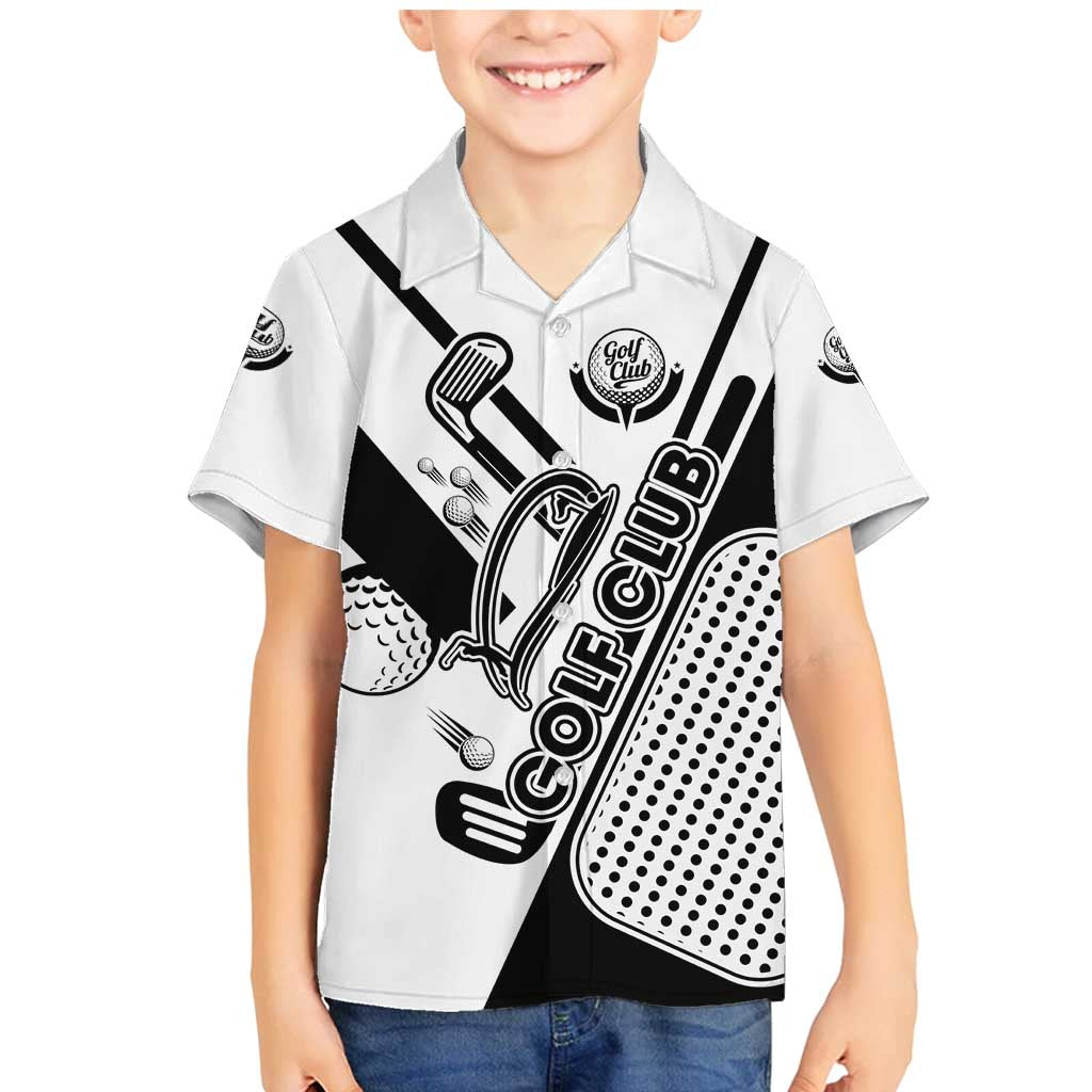 Golf Club Monochrome Design Family Matching Mermaid Dress and Hawaiian Shirt with Golf Ball and Club Graphic and Custom Name Print - Wonder Print Shop