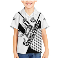 Golf Club Monochrome Design Family Matching Mermaid Dress and Hawaiian Shirt with Golf Ball and Club Graphic and Custom Name Print - Wonder Print Shop