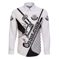 Golf Club Monochrome Design Family Matching Off The Shoulder Long Sleeve Dress and Hawaiian Shirt with Golf Ball and Club Graphic and Custom Name Print - Wonder Print Shop
