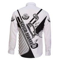 Golf Club Monochrome Design Family Matching Off The Shoulder Long Sleeve Dress and Hawaiian Shirt with Golf Ball and Club Graphic and Custom Name Print - Wonder Print Shop
