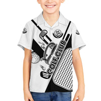 Golf Club Monochrome Design Family Matching Off The Shoulder Long Sleeve Dress and Hawaiian Shirt with Golf Ball and Club Graphic and Custom Name Print - Wonder Print Shop