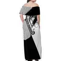 Golf Club Monochrome Design Family Matching Off Shoulder Maxi Dress and Hawaiian Shirt with Golf Ball and Club Graphic and Custom Name Print - Wonder Print Shop