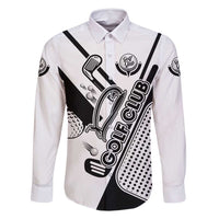 Golf Club Monochrome Design Family Matching Off Shoulder Short Dress and Hawaiian Shirt with Golf Ball and Club Graphic and Custom Name Print - Wonder Print Shop