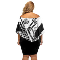 Golf Club Monochrome Design Family Matching Off Shoulder Short Dress and Hawaiian Shirt with Golf Ball and Club Graphic and Custom Name Print - Wonder Print Shop