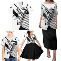 Golf Club Monochrome Design Family Matching Puletasi and Hawaiian Shirt with Golf Ball and Club Graphic and Custom Name Print - Wonder Print Shop